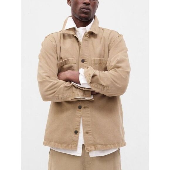 Gap 760330-02 Men's Sz 3XL Khaki/Beige Pocketed Denim L/S Utility Overshirt - Picture 8 of 10